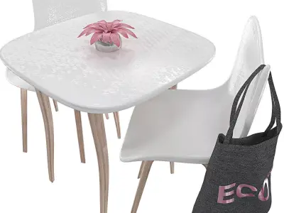 Set of table and chairs with decor Free 3D model