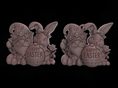 easter gnome and bunny with easter egg decor  3D print model