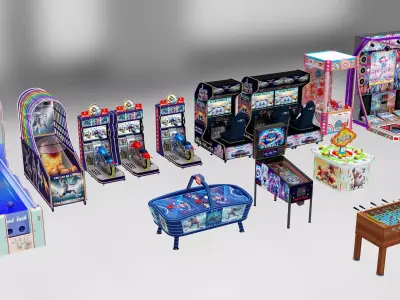 Arcade Game Room props package 12 pieces game machines  3D model