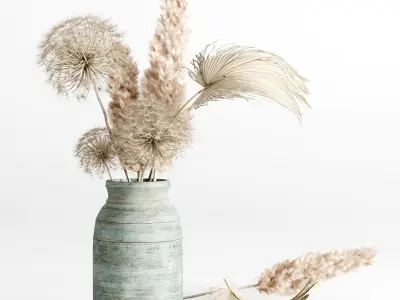 Bouquet plant pampas dry hogweed in a Indian wood Low-poly 3D model