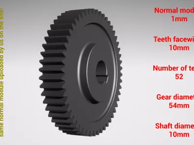 Cylindrical gear - paired - z52 m1 D54 d10 3D print model