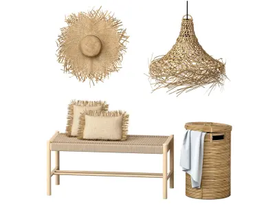 Wicker bamboo decor bathroom set 01 3D model