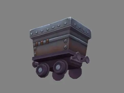 Cartoon tramcar - minecart - mine car - mine truck Low-poly 3D model