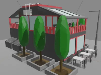 Bookstore building and decorations Free low-poly 3D model