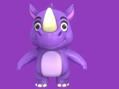 Rigged Violet Cute Playful Rhino  Low-poly 3D model