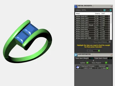 Duet of Radiance  Gold Ring with Twin Princess-Cut Gemstones 3D print model