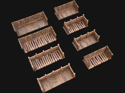 Medieval Wooden Balcony Low-poly 3D model