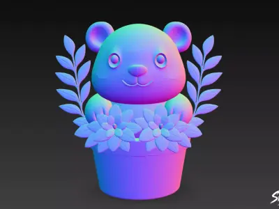 Panda in Flower Pot Low-poly 3D model
