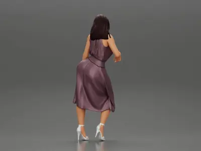 Sexy girl in dress Leaning Against Car on the beach 3D print model