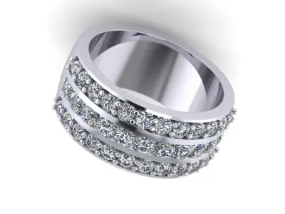 Three Row Man Diamond Ring 3D model