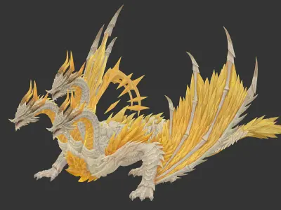 Three headed golden dragon Low-poly 3D model