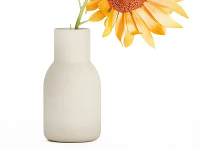 Yellow Flower Bouquet Of Sunflower In Ceramic Vase 537 3D model