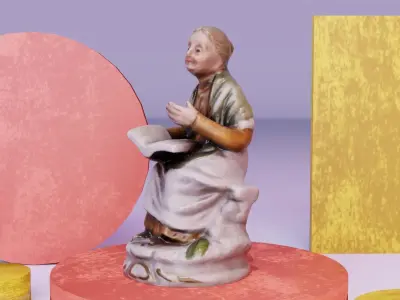 Old woman statue  Low-poly 3D model