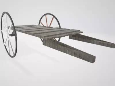 the cart wooden with wheels Low-poly 3D model