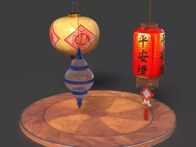 Chinese  red lanterns  Low-poly 3D model