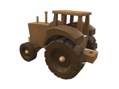 Wooden tractor toy 2 Free 3D model