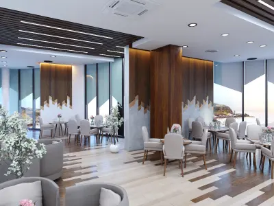 Restaurant interior Scene 3D model Low-poly 3D model