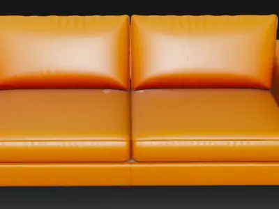 Vibrant Orange Leather Sofa 3D Model 3D model