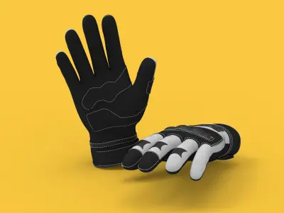 Black and white riding gloves 3D model
