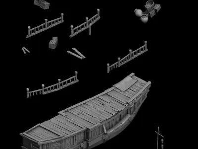 Game Traffic - Large wooden boat 2701 3D model