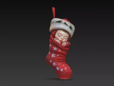 Christmas Creations -Stylised Cute Holiday Sock with Child Baby 3D print model
