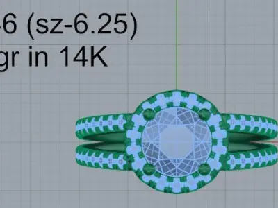 Round Halo Split Shank Ring 4046 3D print model