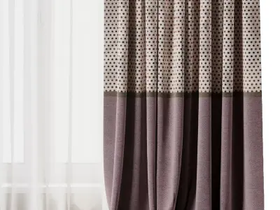 Curtain with rod 39 pink patterned curtain HBH Low-poly 3D model