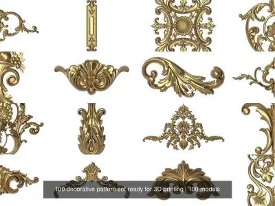 100 decorative pattern set ready for 3D printing 3D Model Pack