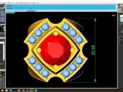 Luxury Cushion Cut Gemstone Halo Signet Ring Jewelry  3998 3D print model