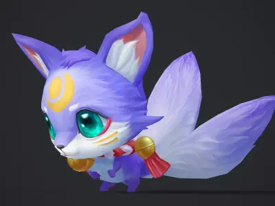 Snow fox has 3 tails Low-poly 3D model