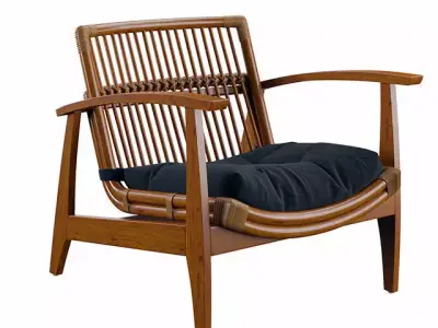 Armchair teak lounge chair with cushion 3D model