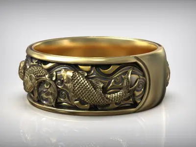 Carp Koi Fish Japanese Traditional Ornament Band 3D print model