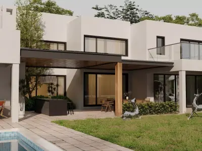 Modern Minimalist Luxury Villa with Swimming Pool  Low-poly 3D model