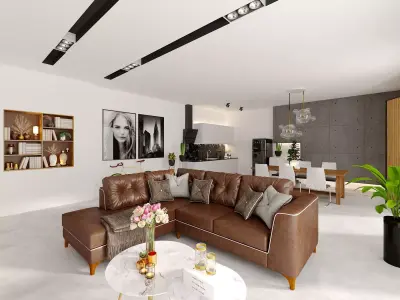 white interior and garden 3D model