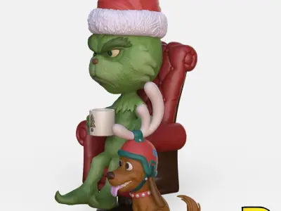MiniPrint 005 - Grinch with chair and Max 3D print model