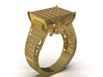 Pave Brow Champagne Diamond Signet Ring model jr00279 3D print model