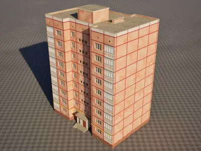 Peach Panel 9 Story Residential Building Game-Ready 3D Model Low-poly 3D model