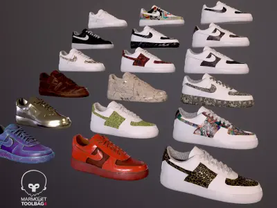 Nike Air Force 1  kit 18 custom  Low-poly game ready pbr  Low-poly 3D model