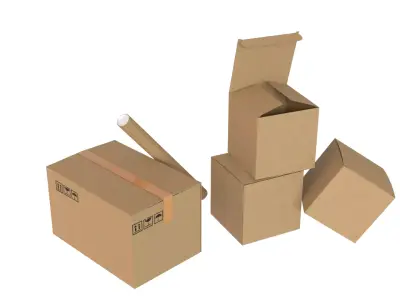 Cardboard boxes Collection Low-poly 3D model