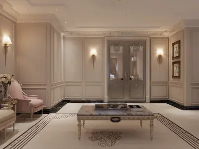 Luxurious Neoclassical Interior Scene Living Dining Hallway 3D model