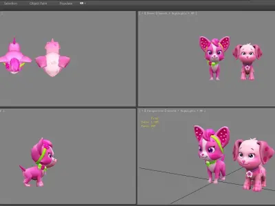 Cartoon puppy - purple female dog - Pet dog Low-poly 3D model