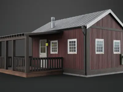Scandinavian Mountain House Low Poly Game Ready Low-poly 3D model