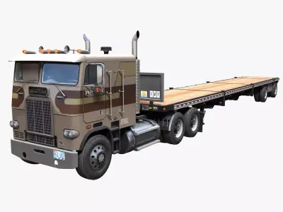 Freightliner FLT flatbed trailer Low-poly 3D model