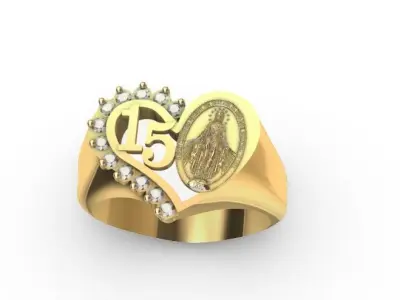 Anillo De Quiceanera  con medalla virgen de la milagrosa 3D print model