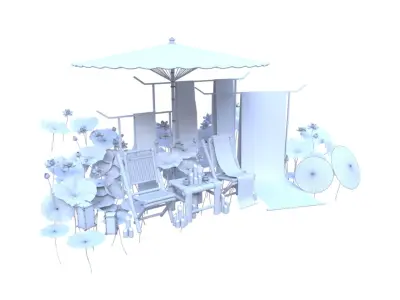 Chinese Style Beauty Chen Lotus Calligraphy Umbrella  3D model