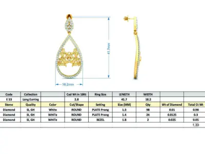 Women Earring 3DM STL OBJ FBX Render Details 3D print model 7