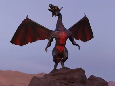 Black Red DRAGON lowpoly GAME READY Low-poly 3D model