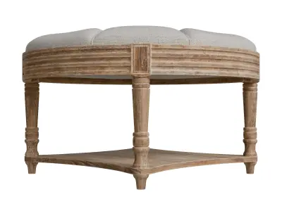 Captains Large Round Upholstered Ottoman With Bottom Shelf Low-poly 3D model