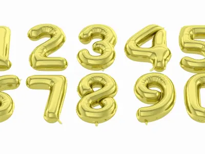 Balloon Numbers Gold Color 3D model
