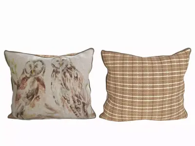 Voyage Cushion - Owls -Piped Pillow 3D model